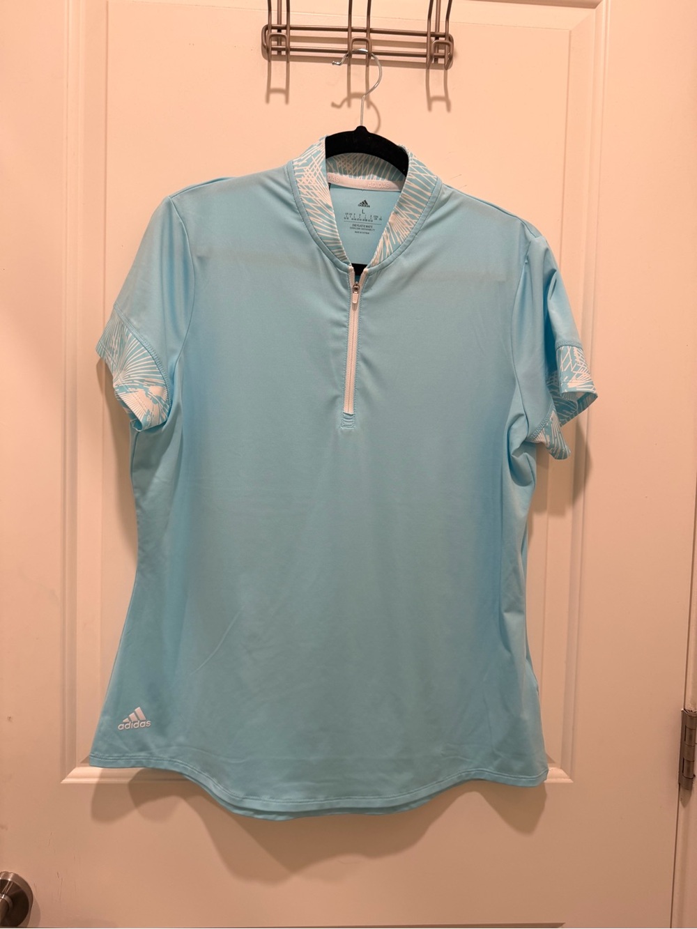 Adidas Ultimate365 Print Golf Polo Size L Light Blue
Zip Neck
